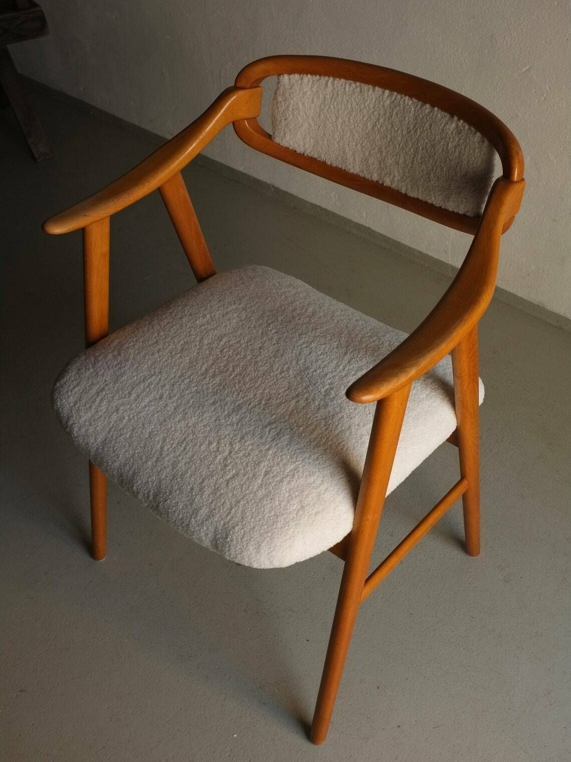 Scandinavian Faux Shearling Chair | White Sheepskin | Vintage photo 500.0