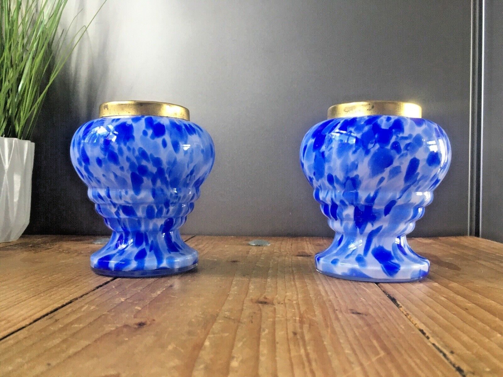 Superb Pair Of Art Deco Bohemian Czech Spatter Glass Posy Frog Vase Franz Welz photo furniture