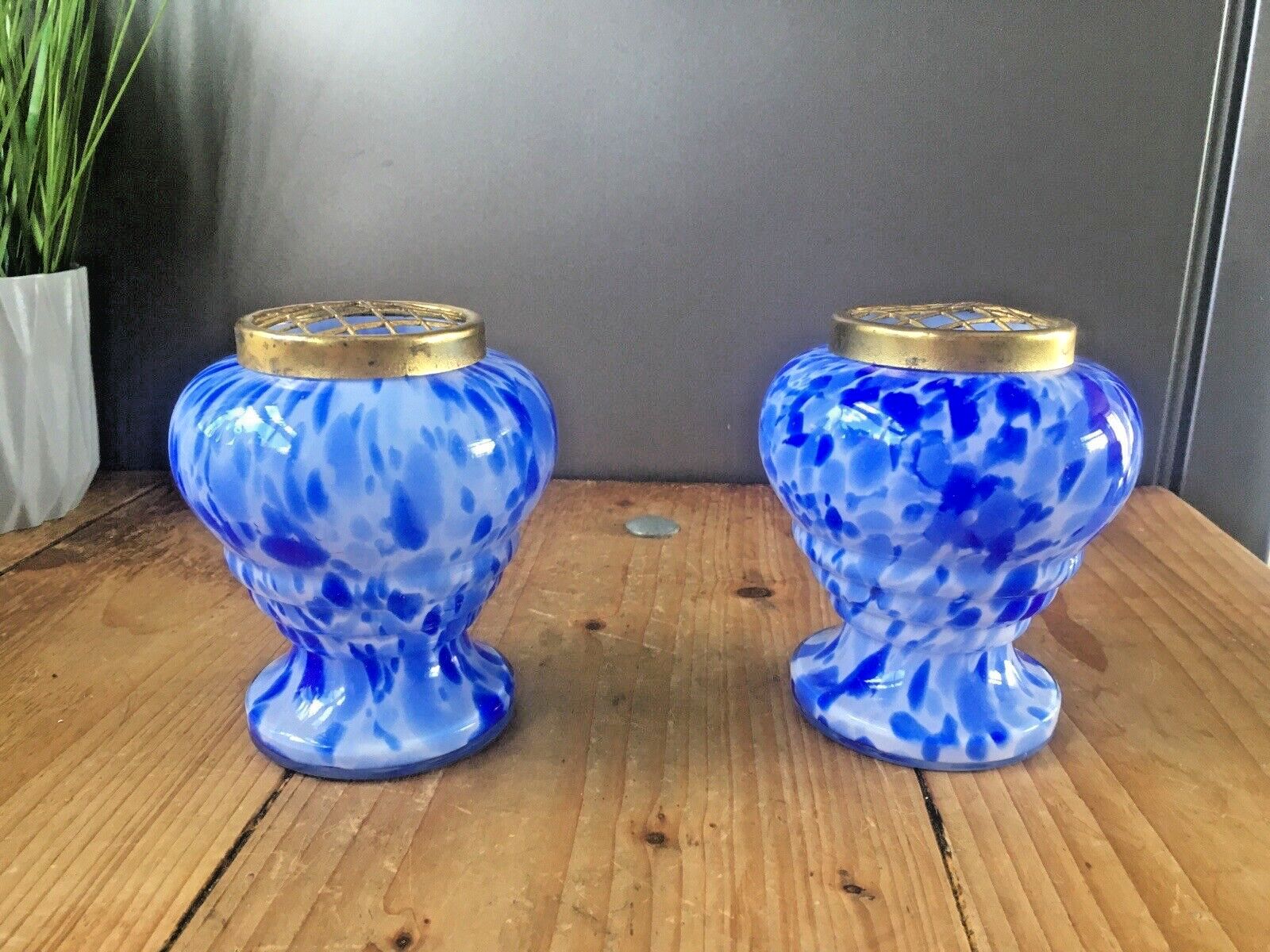 Superb Pair Of Art Deco Bohemian Czech Spatter Glass Posy Frog Vase Franz Welz photo 110.0
