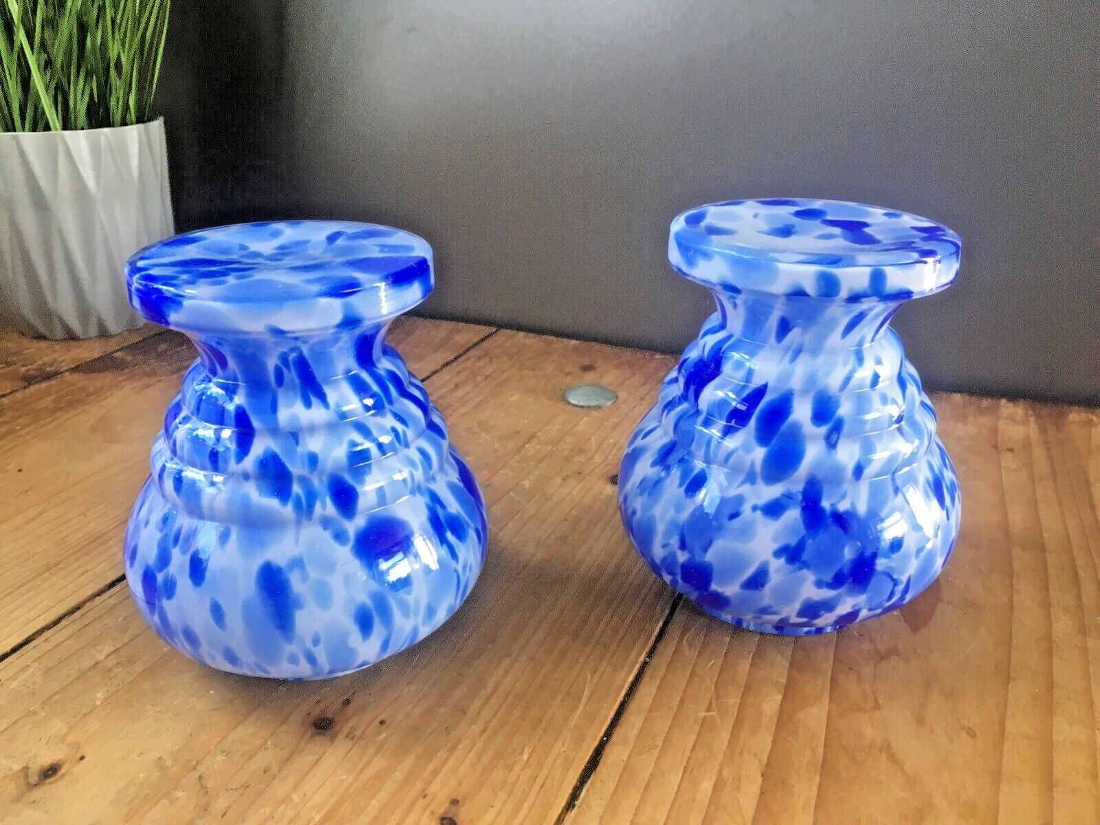 photo for sale Superb Pair Of Art Deco Bohemian Czech Spatter Glass Posy Frog Vase Franz Welz