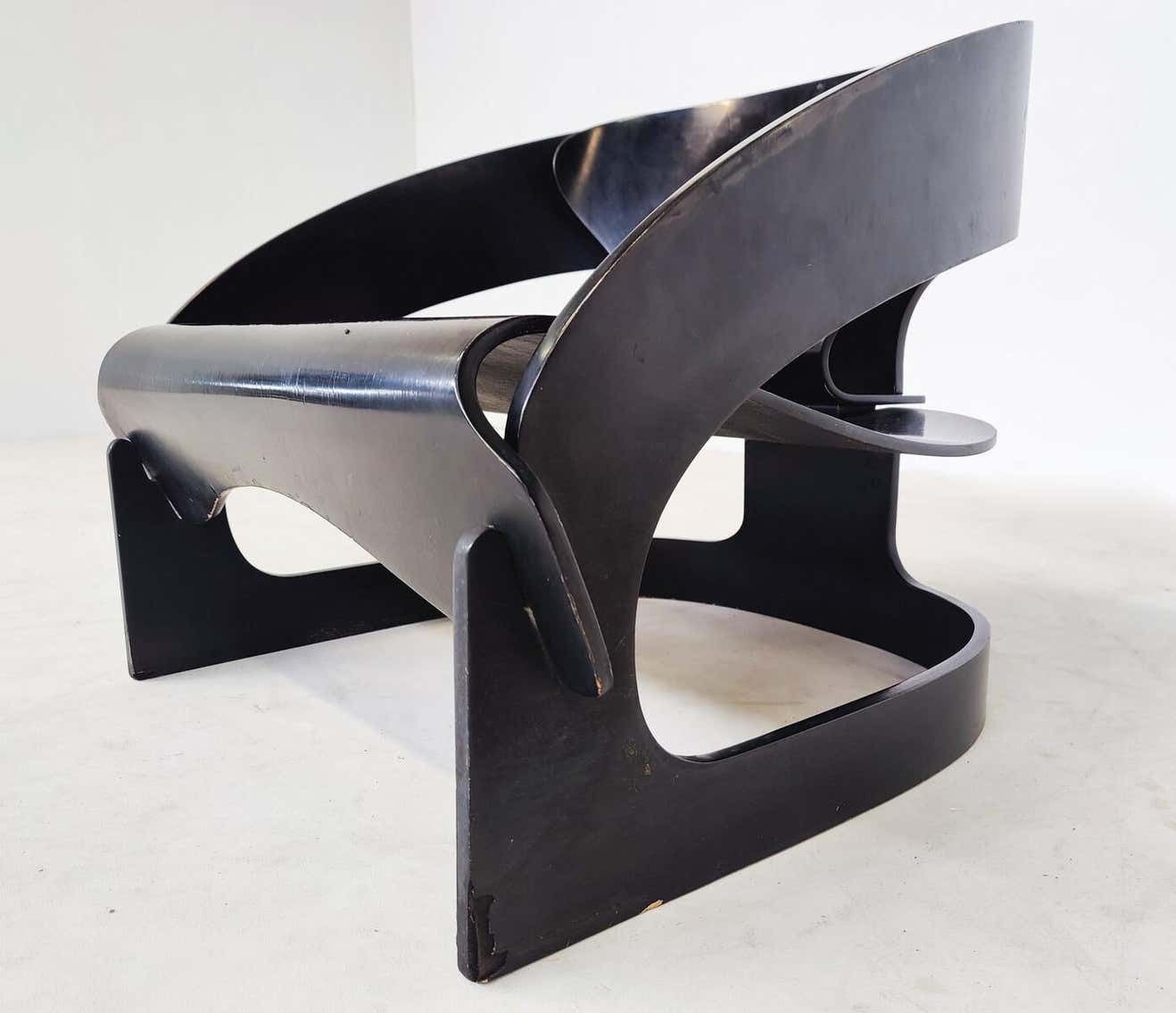Mid Century Modern Wooden Armchair Model 4801 By Joe Colombo For Kartell, 1960s photo vintage