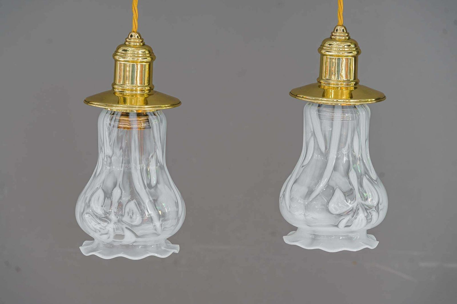 2 Art Deco Pendants Vienna Around 1920s With Opaline Glass Shades photo furniture