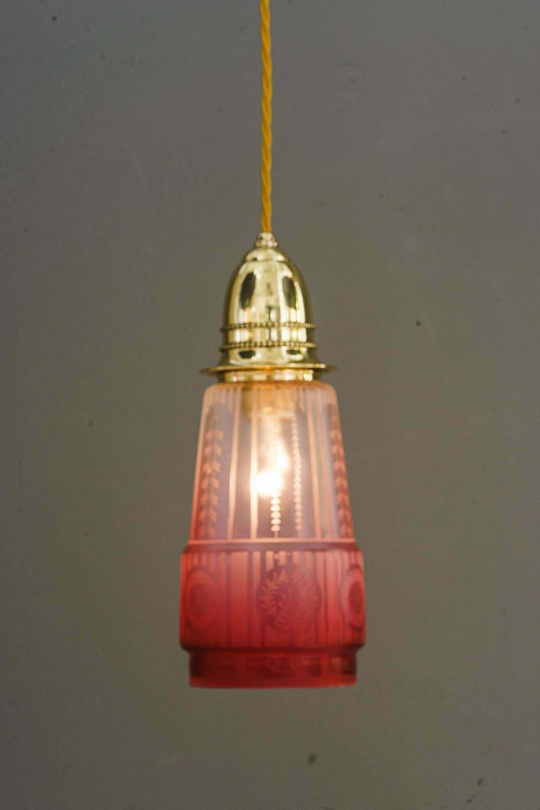 2x Art Deco Hanging Lamp With Original Old Glass Shades Vienna Around 1920s photo vinterior