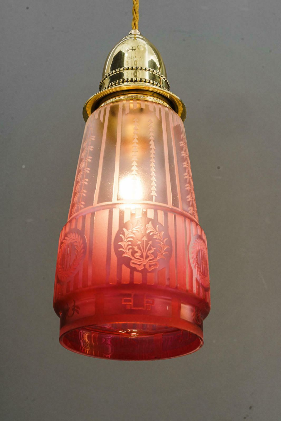 2x Art Deco Hanging Lamp With Original Old Glass Shades Vienna Around 1920s photo vintage