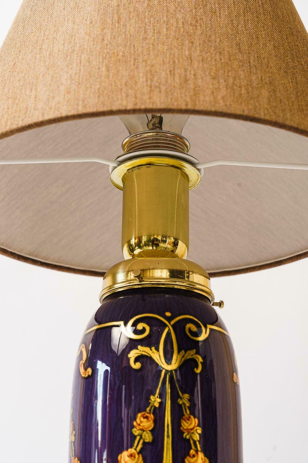 Rare Art Deco Glass Table Lamp With Fabric Shade Vienna Around 1920s photo for sale