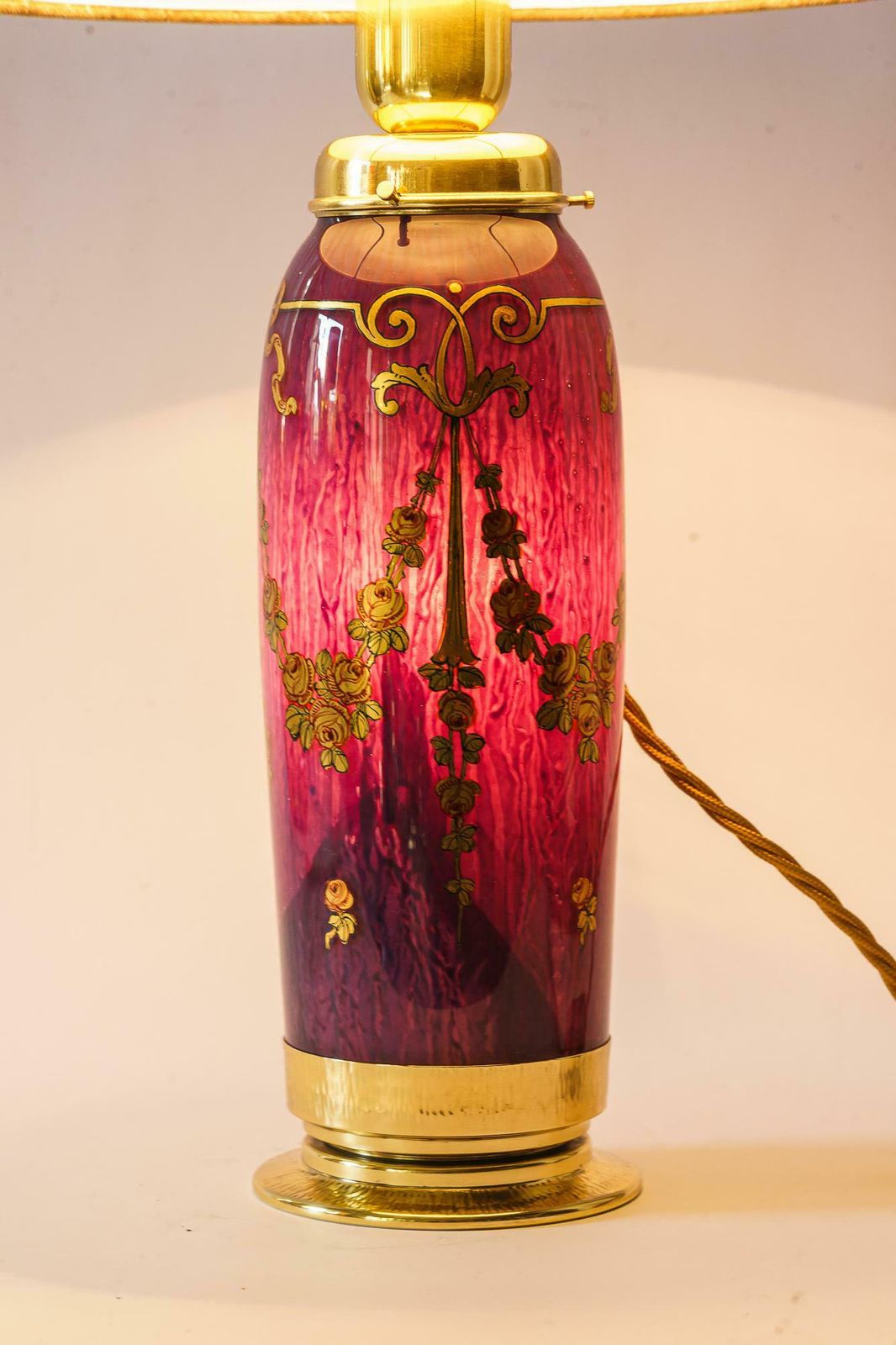 photo furniture Rare Art Deco Glass Table Lamp With Fabric Shade Vienna Around 1920s