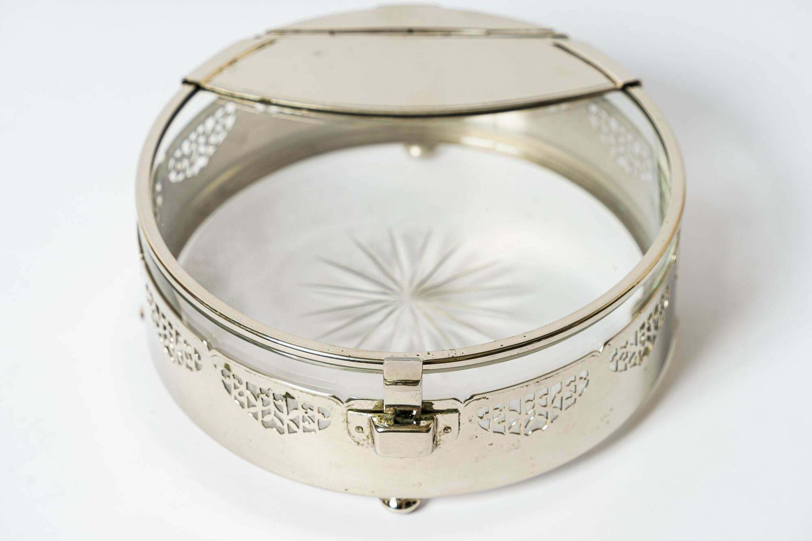 Art Deco Nickel  Plated With Cut Glass Centrepiece Vienna Around 1920s photo vinterior