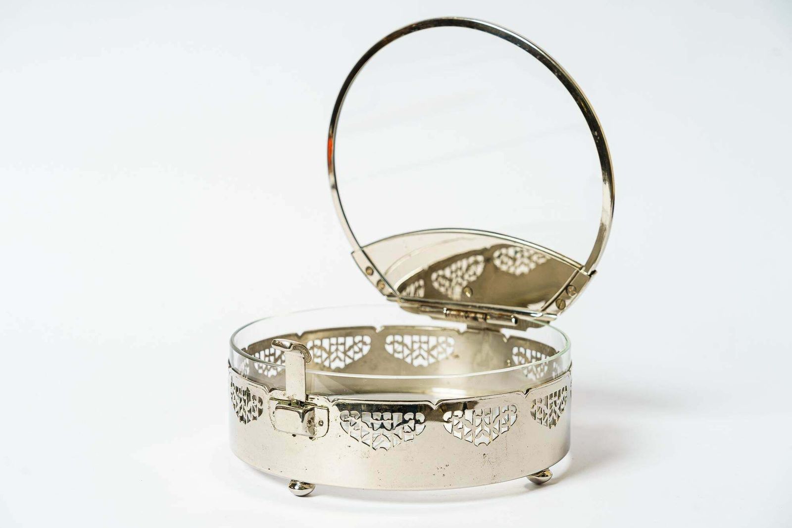 Art Deco Nickel  Plated With Cut Glass Centrepiece Vienna Around 1920s photo vintage