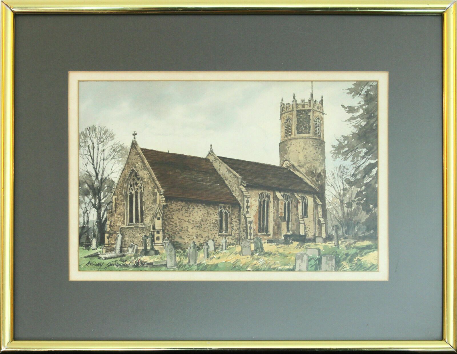 Watercolour By Michel Desrochers. Titled "St Mary's Church, Rickinghall"