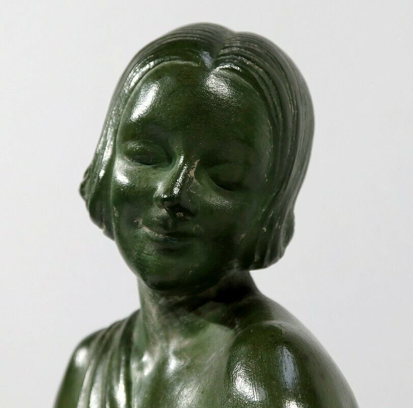 Sculpture “La Demoiselle Et Le Chevreau”, By A. Godard, Art Deco – Early 20th Century photo vintage
