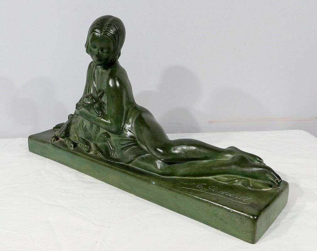 659.2 Sculpture “La Demoiselle Et Le Chevreau”, By A. Godard, Art Deco – Early 20th Century photo