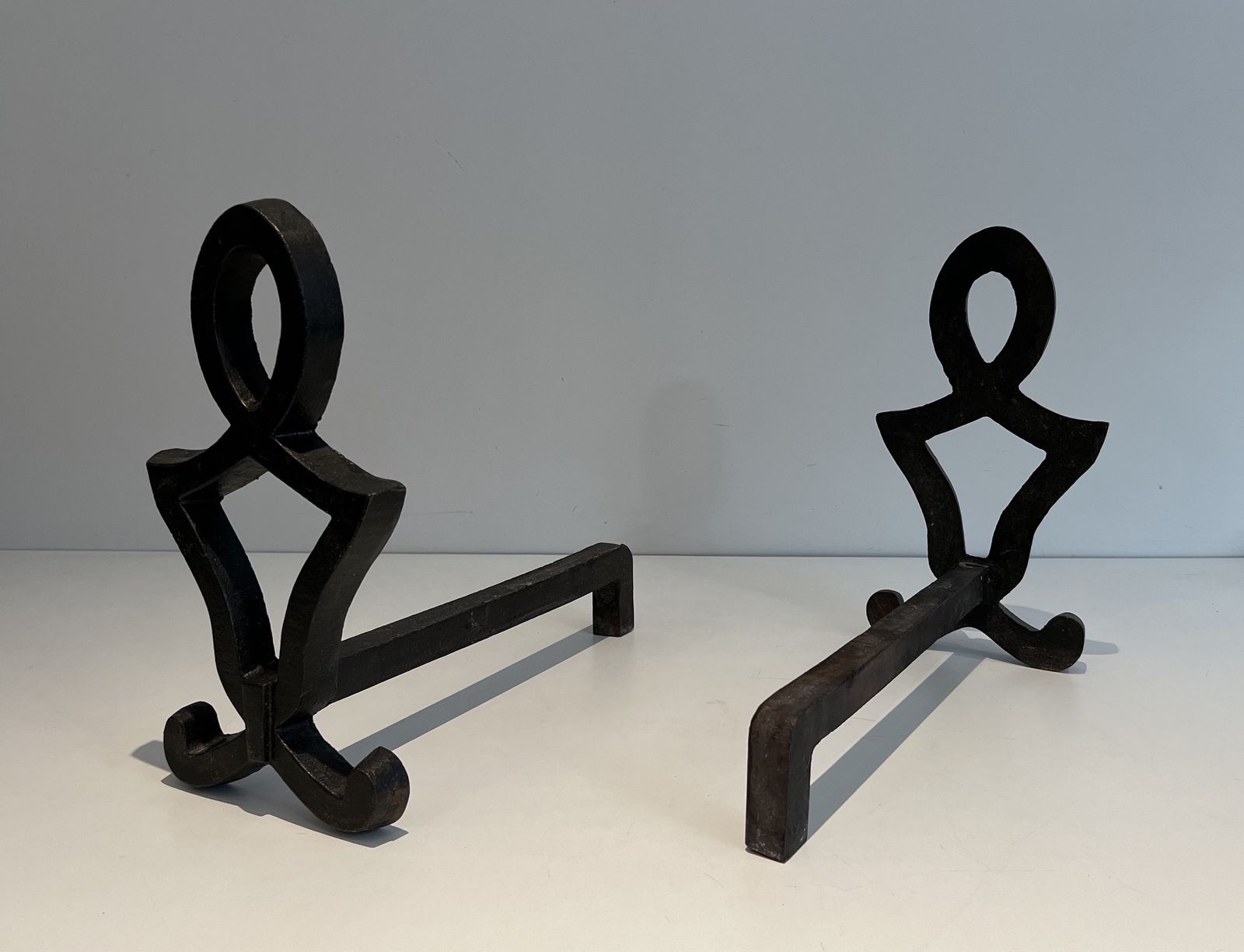 photo vinterior Pair Of Modernized Cast Iron And Wrought Iron Andirons By Raymond Subes