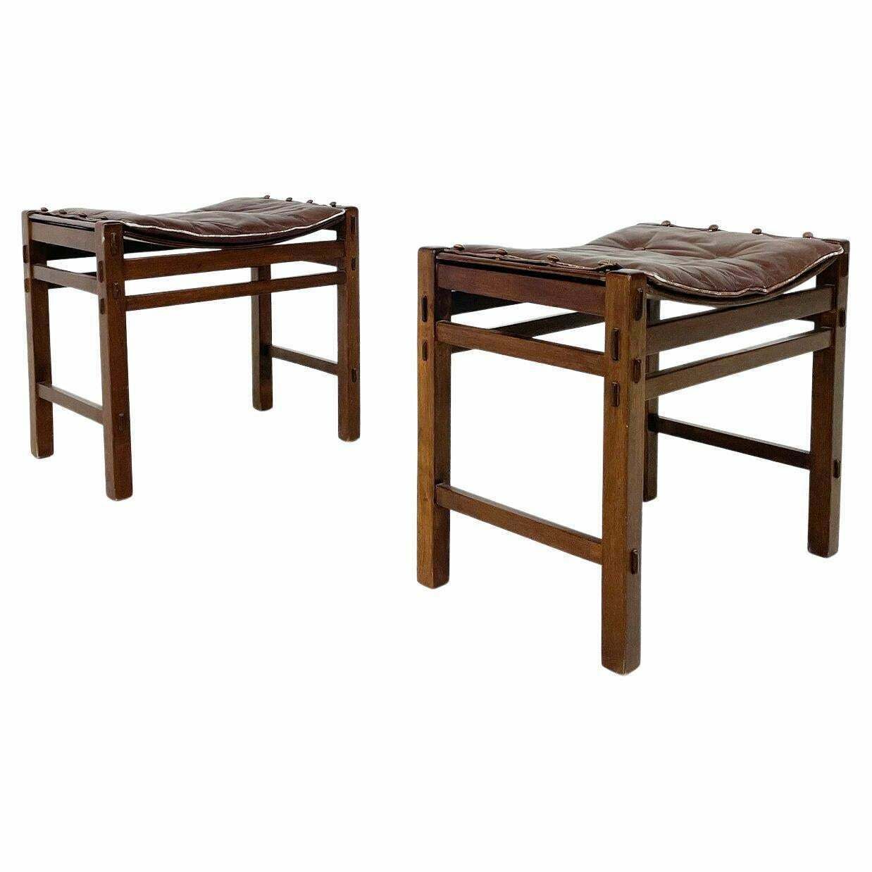 Mid Century Modern Pair Of 2 Stools By Giuseppe Rivadossi, Italy,1980s