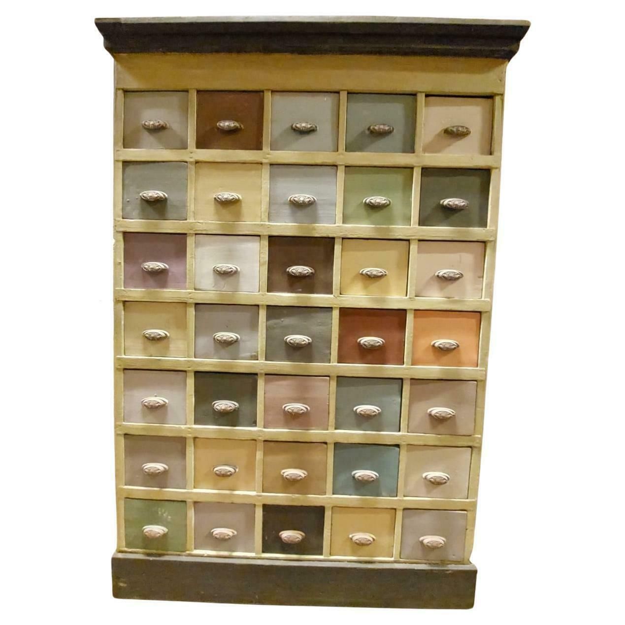 Vintage Chest Of Drawers In Painted Wood From Old Shop, 19th Century Italy