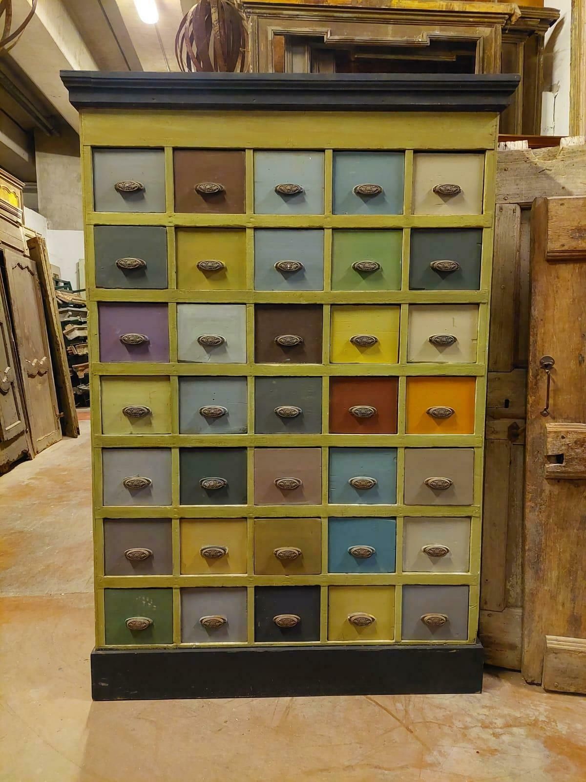 Vintage Chest Of Drawers In Painted Wood From Old Shop, 19th Century Italy photo vintage