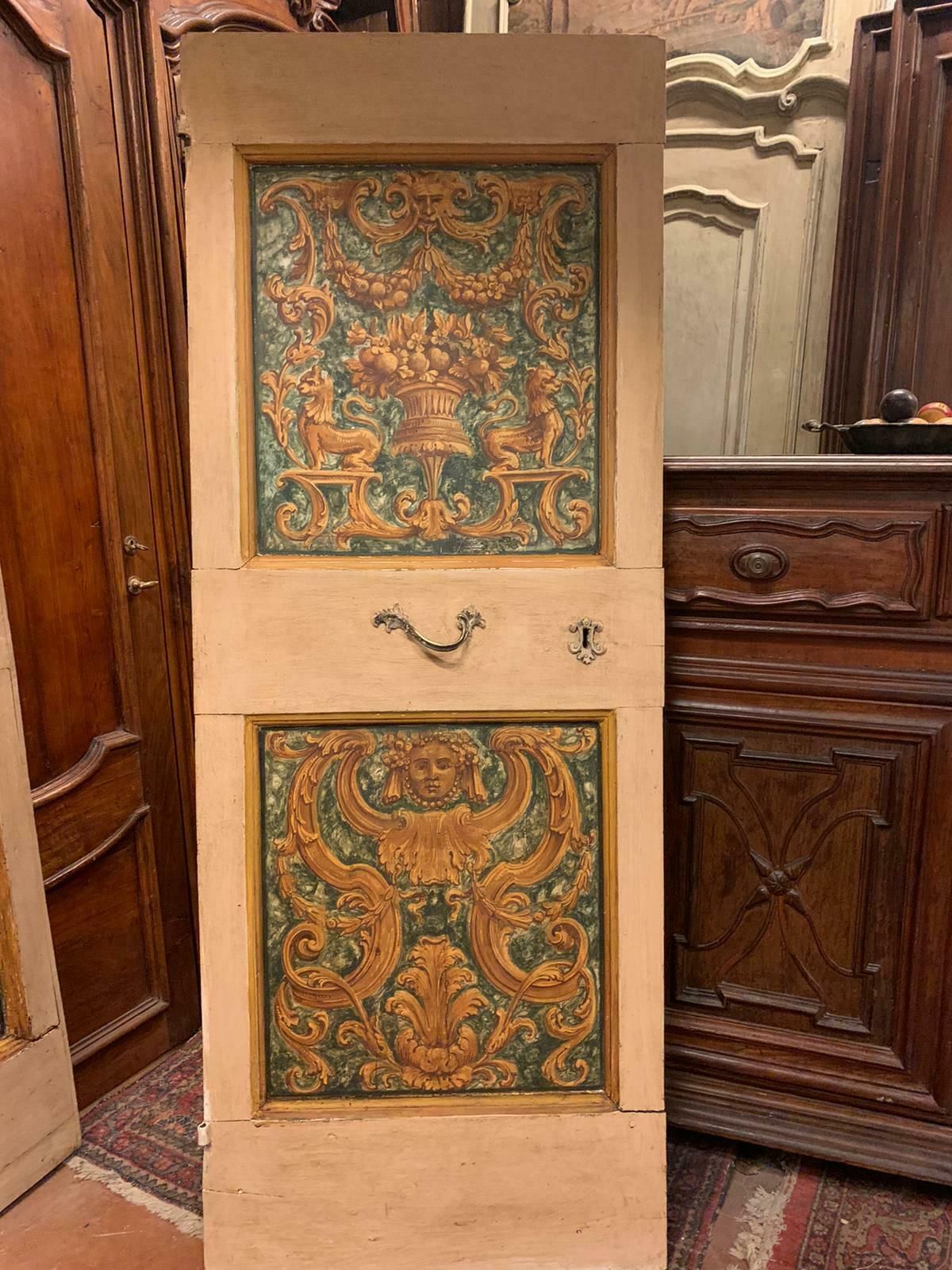 Pair Of Single Lacquered And Painted Interior Doors, 18th Century Italy photo for sale