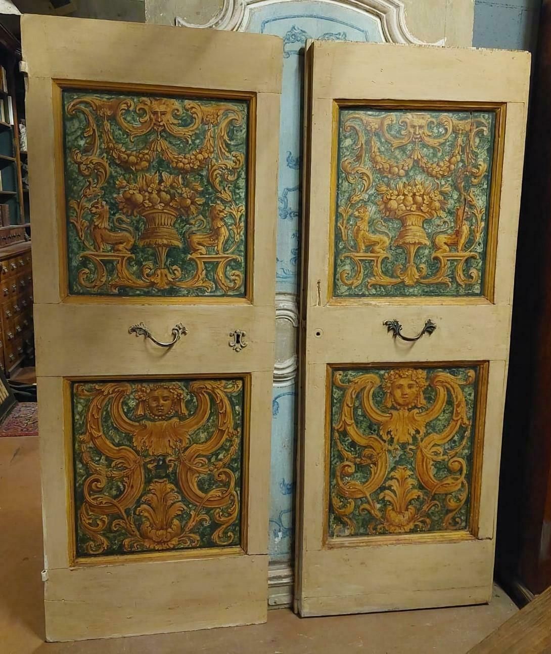 photo furniture Pair Of Single Lacquered And Painted Interior Doors, 18th Century Italy