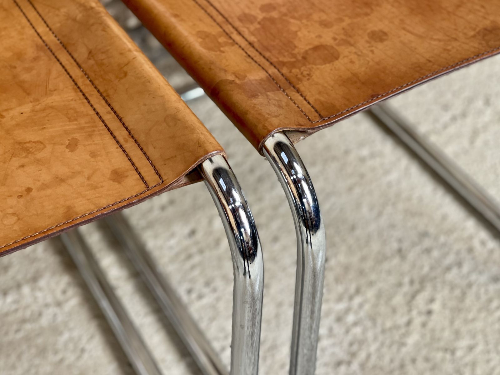 photo for sale Pair Dining Or Desk Chairs  Mart Stam Marcel Breuer S33 Set Of Two 2 Fasem Chrome Tan Cognac Brown Leather Cantilever Bauhaus