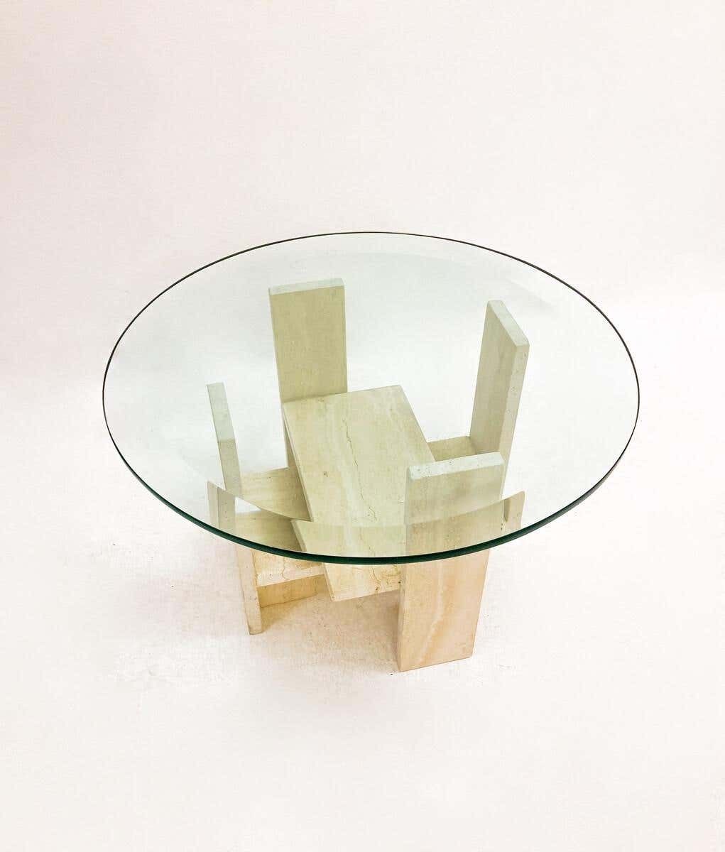 Mid Century Modern Glass And Travertine Coffee Table By Willy Ballez, 1970s photo 1515.0