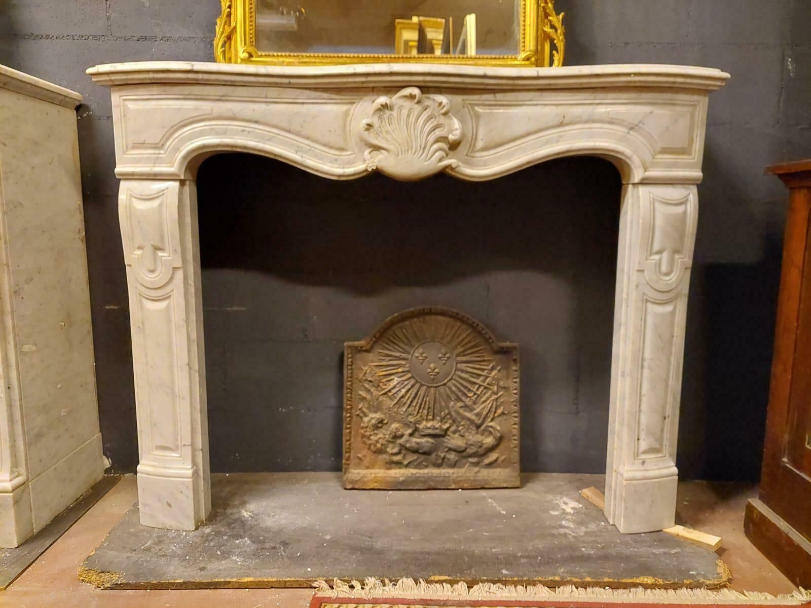 Antique Fireplace In White Carrara Marble, Carved Central Shell, ''700 France photo furniture