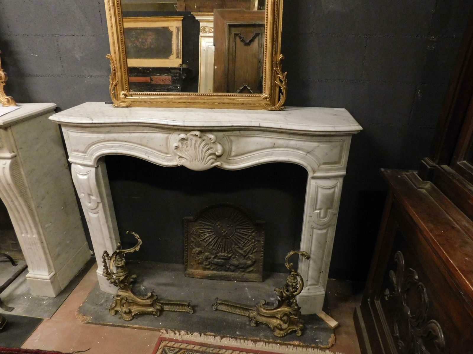 Antique Fireplace In White Carrara Marble, Carved Central Shell, ''700 France photo Home Fixtures