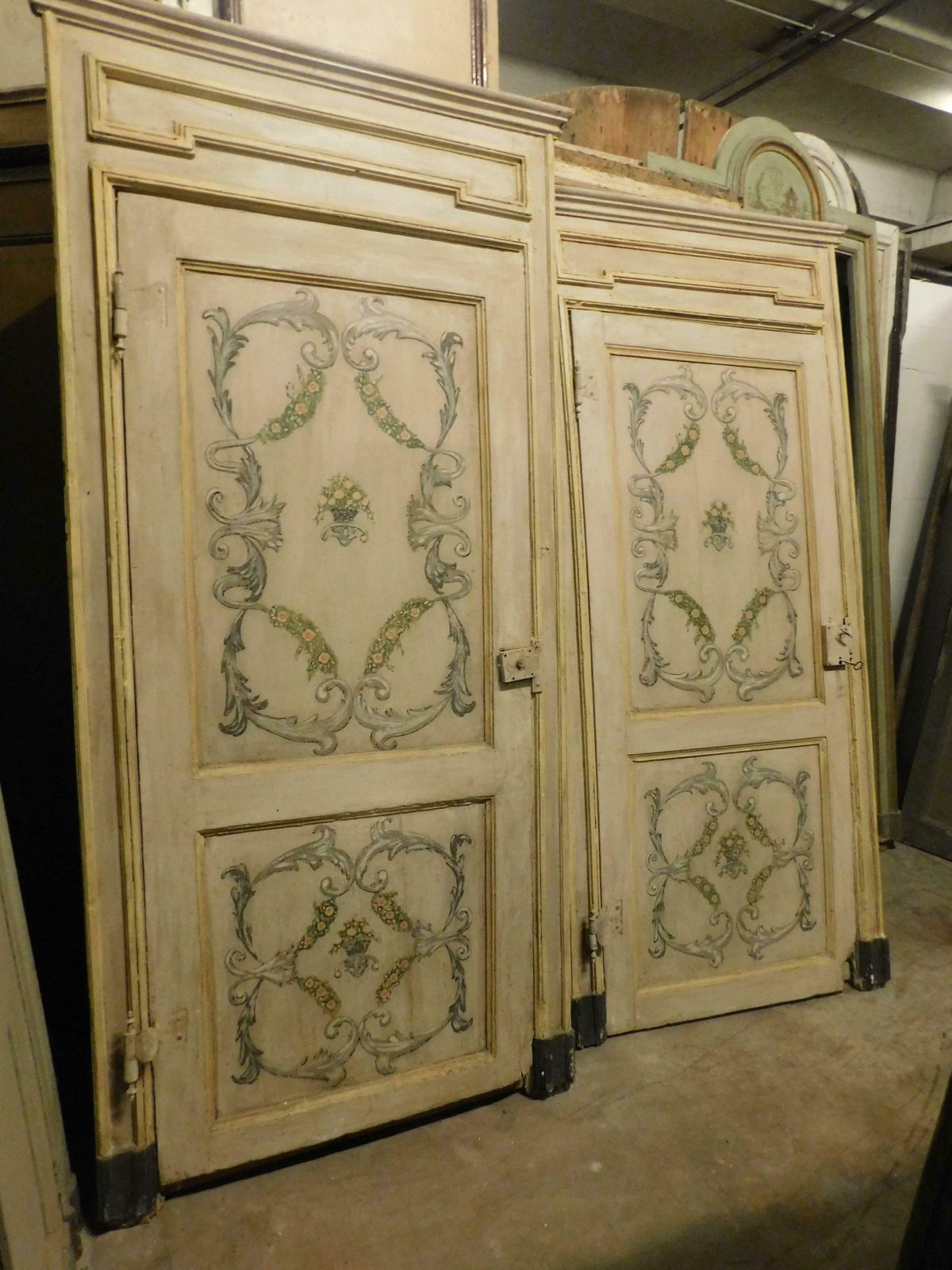 Set Of 2 Painted And Lacquered Interior Doors With Frame, 18th Century, Italy photo Home Fixtures