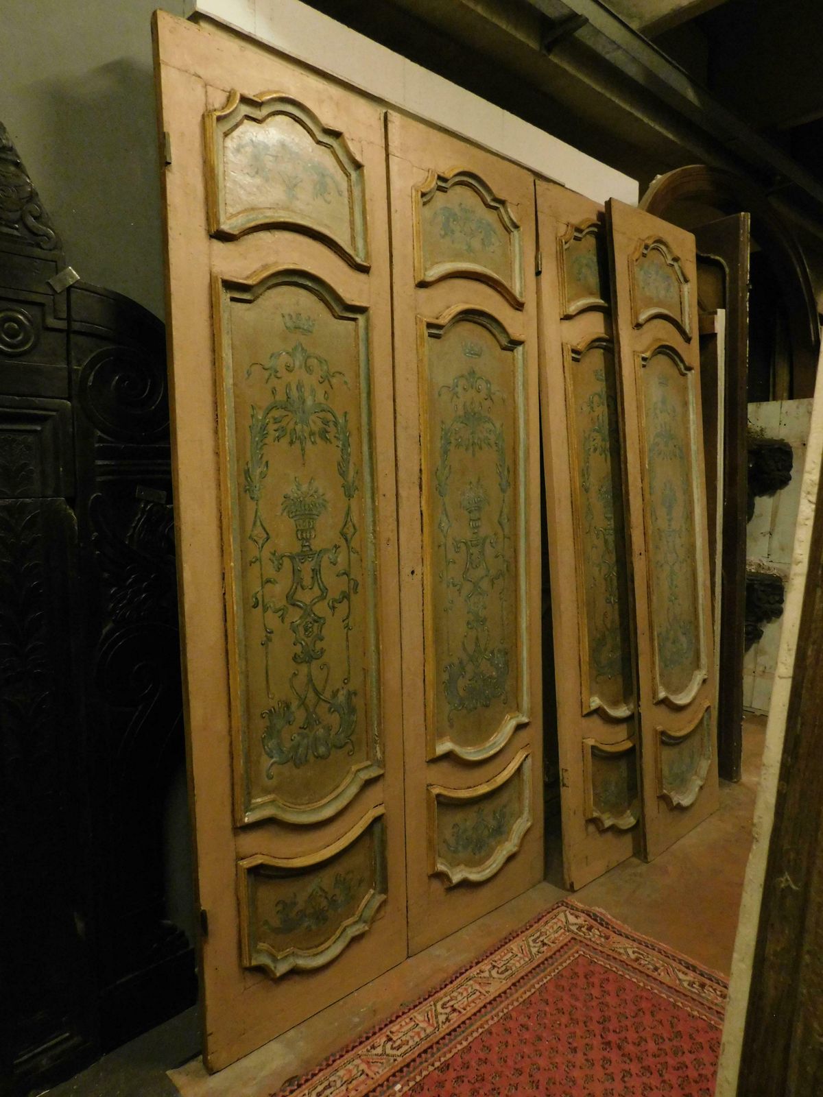N.2 Lacquered And Painted Double Leaf Doors, Yellow, 18th Century Rome, 'Italy' photo furniture