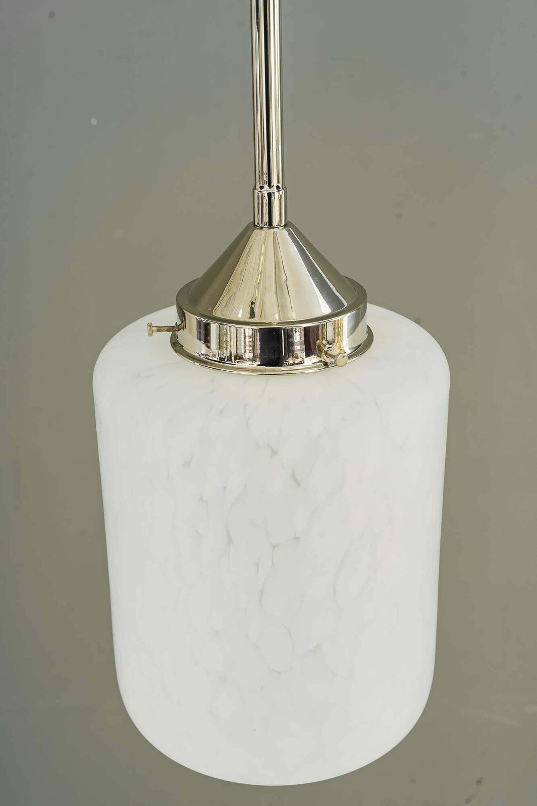 Nickel Plated Art Deco Pendant With Glass Shade Vienna Around 1920s photo vintage