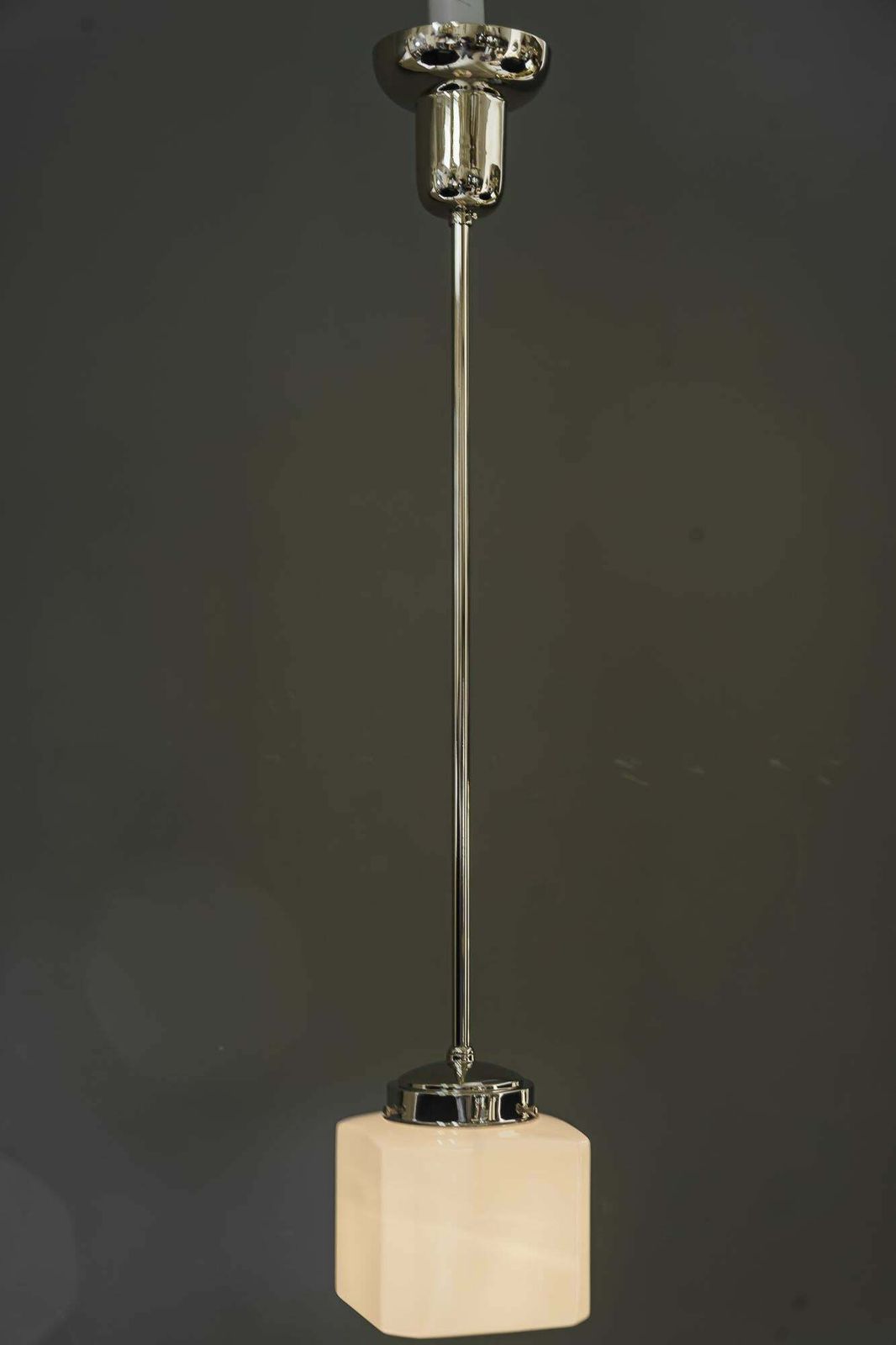 2x Art Deco Nickel Pendant With Opal Glass Shade Vienna Around 1920s photo Lighting