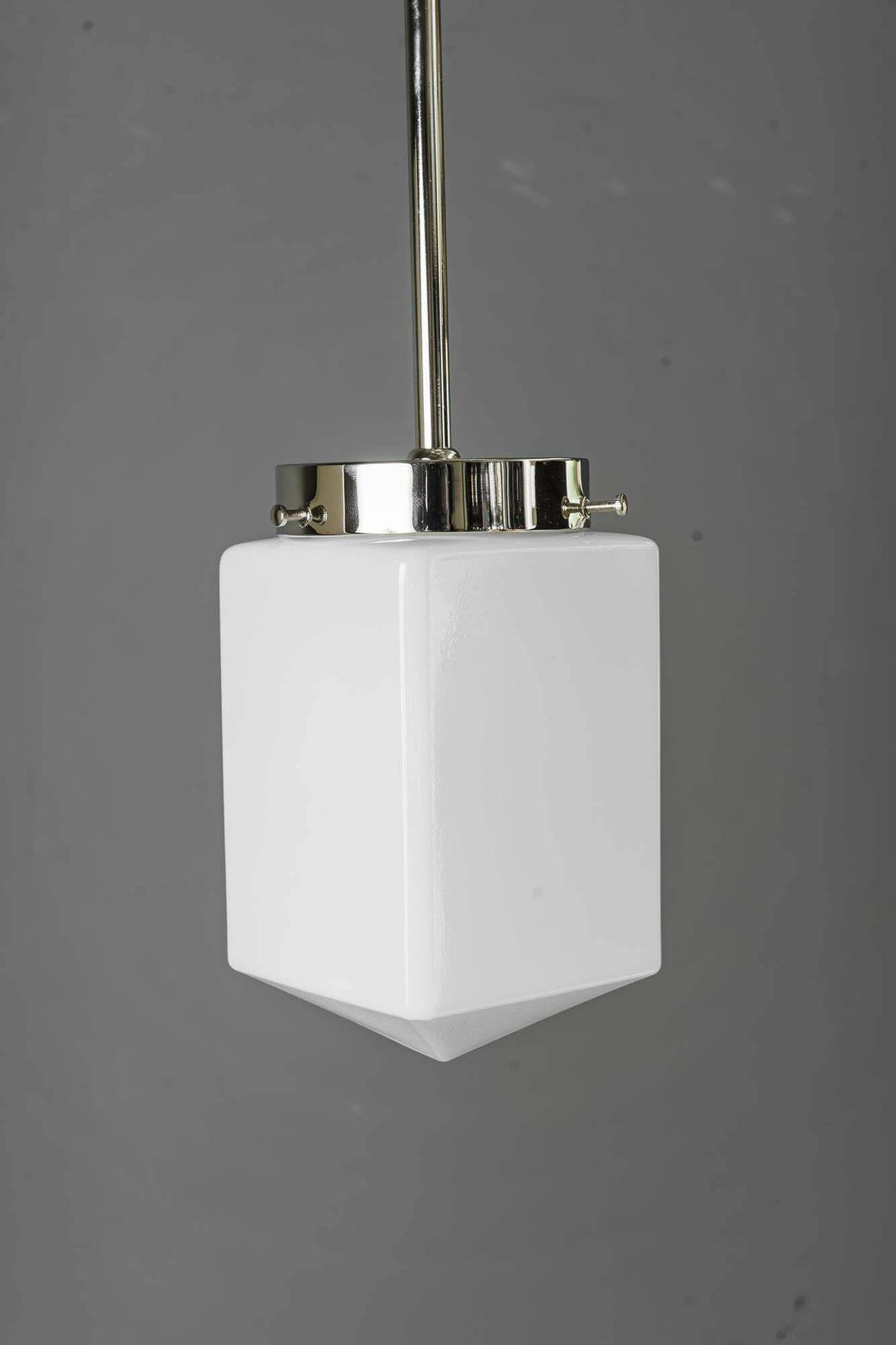 Art Deco Nickel   Plated Pendant With Opal Glass Shade Vienna Around 1920s photo for sale