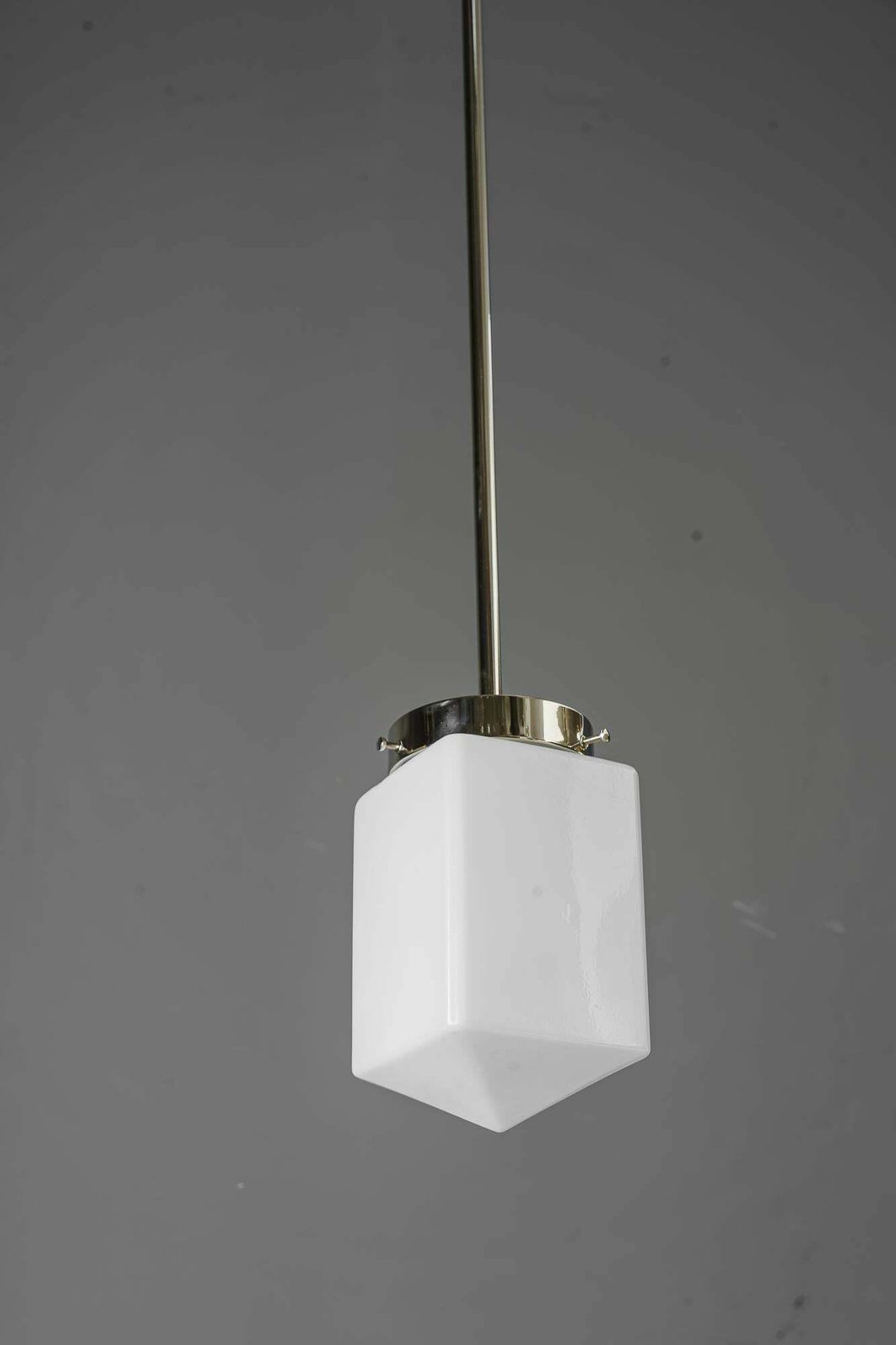 Art Deco Nickel   Plated Pendant With Opal Glass Shade Vienna Around 1920s photo Lighting