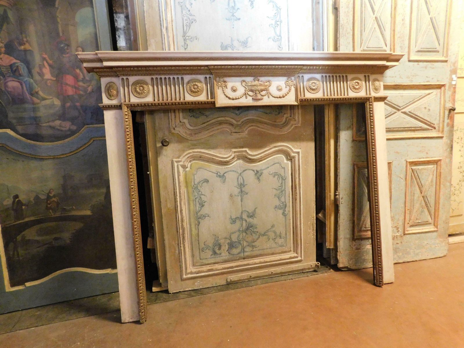 Fireplace Mantle, Carved And White And Gold Lacquered Wood, 18th Century France photo furniture
