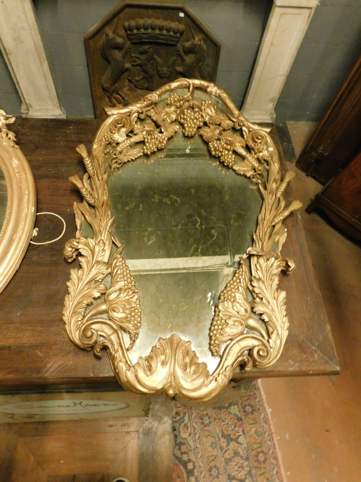 Mirror Carved With Grapes And Gilded, 19th Century Italy photo furniture