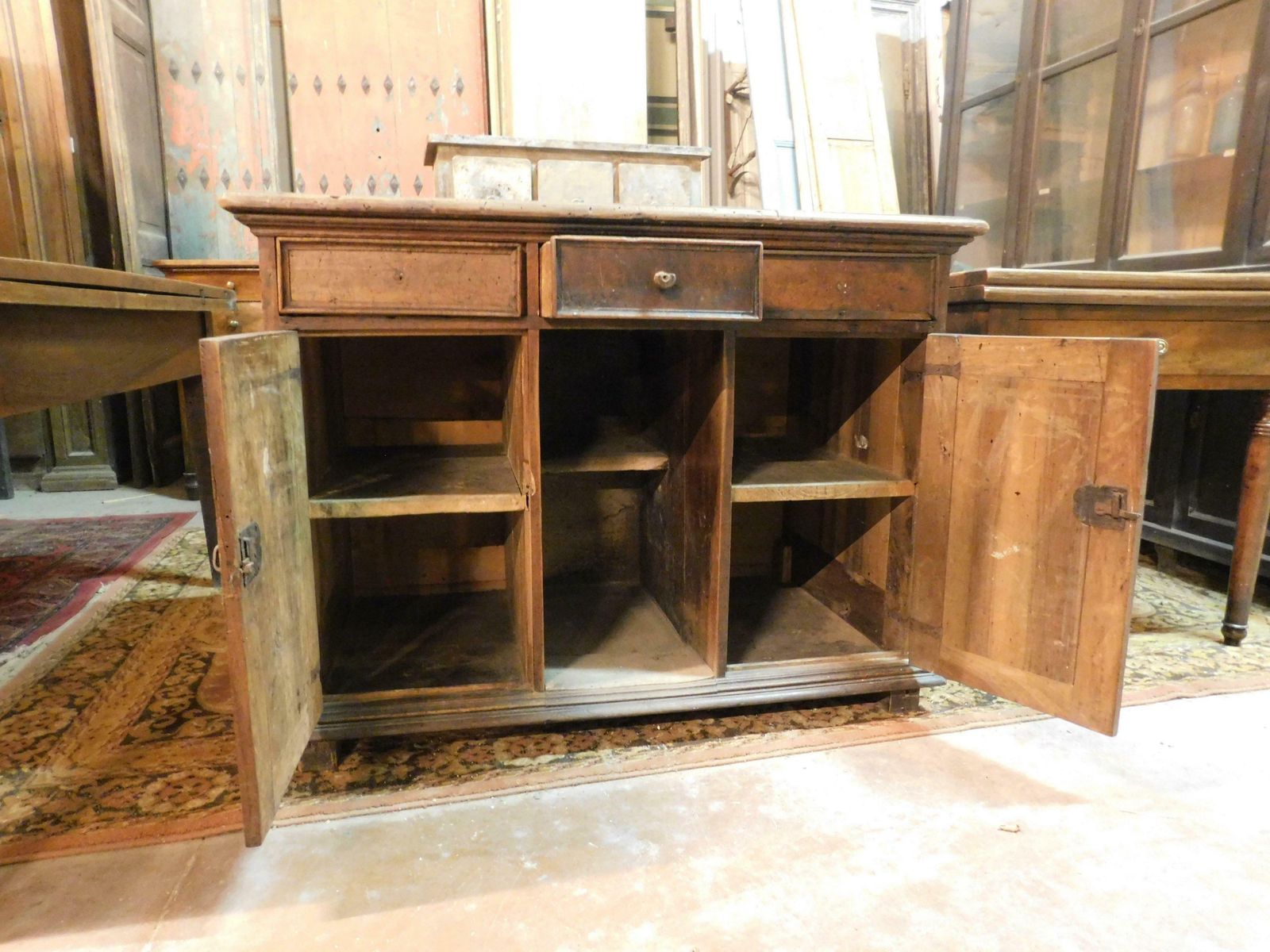 N.3 Counters, Desks, Tables With Drawers, In Carved Walnut, 18th Century Italy photo Furniture