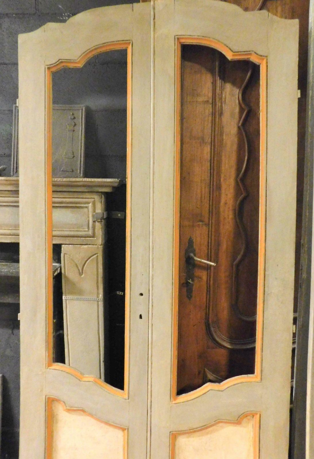N.2 Double Doors, One Glass And One Panels, Lacquered, 18th Century Italy photo vinterior