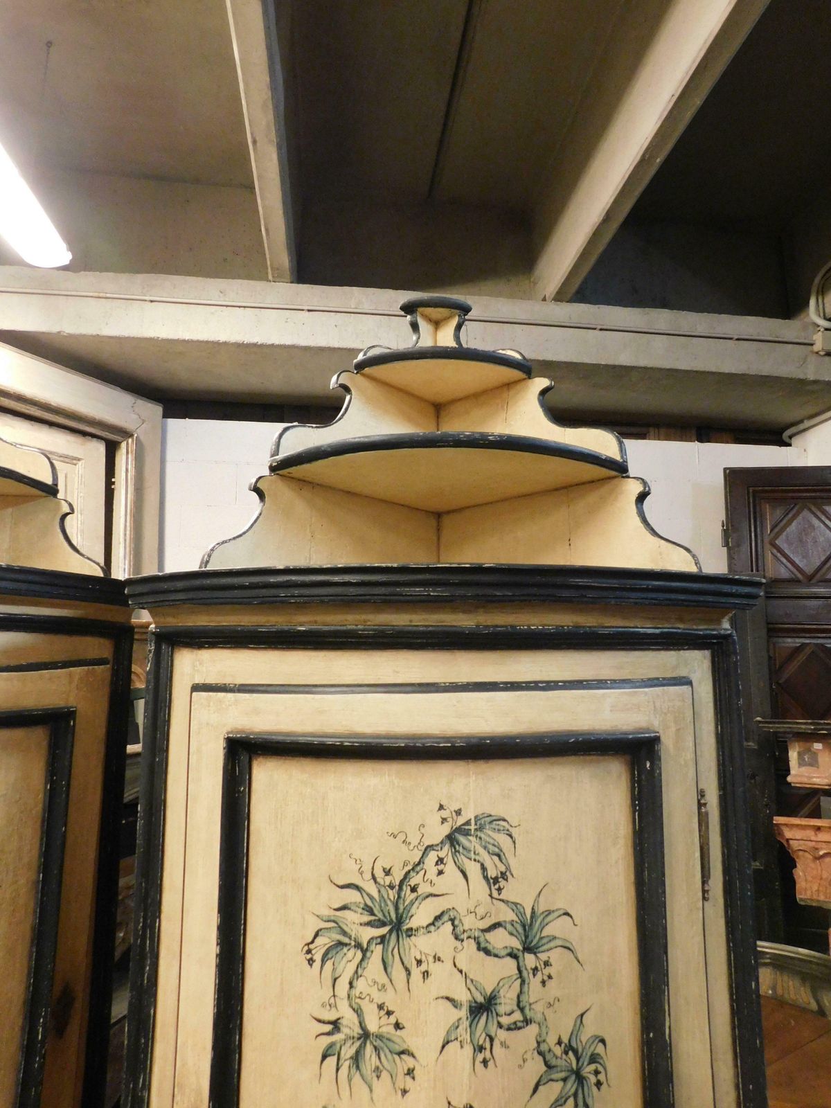 Antique Pair Of Corner Cabinets In Lacquered Wood With Chinoiserie, 18th Century photo vinterior
