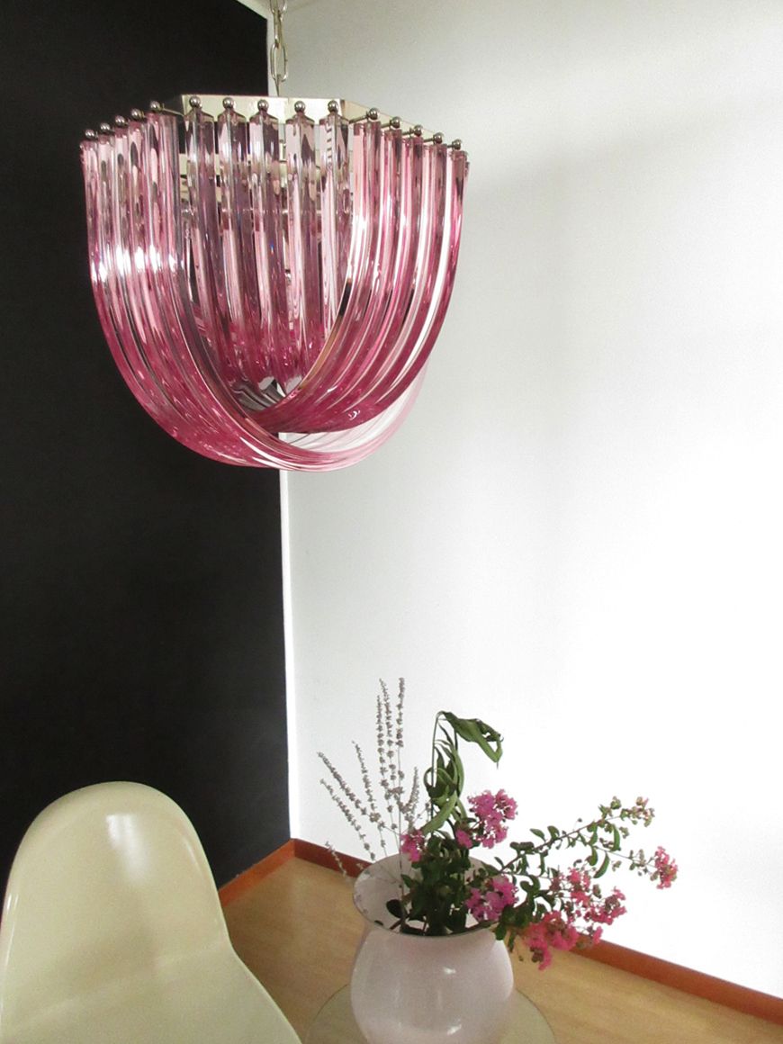 Large Curvati Chandelier, Pink Triedri, 20 Murano Glasses photo buy
