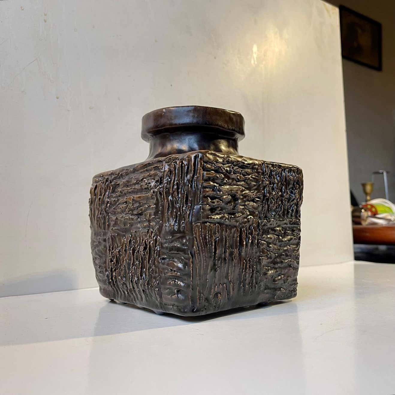 Brutalist Scandinavian Stoneware Vase With Brown Fat Lava Glaze, 1970s photo furniture