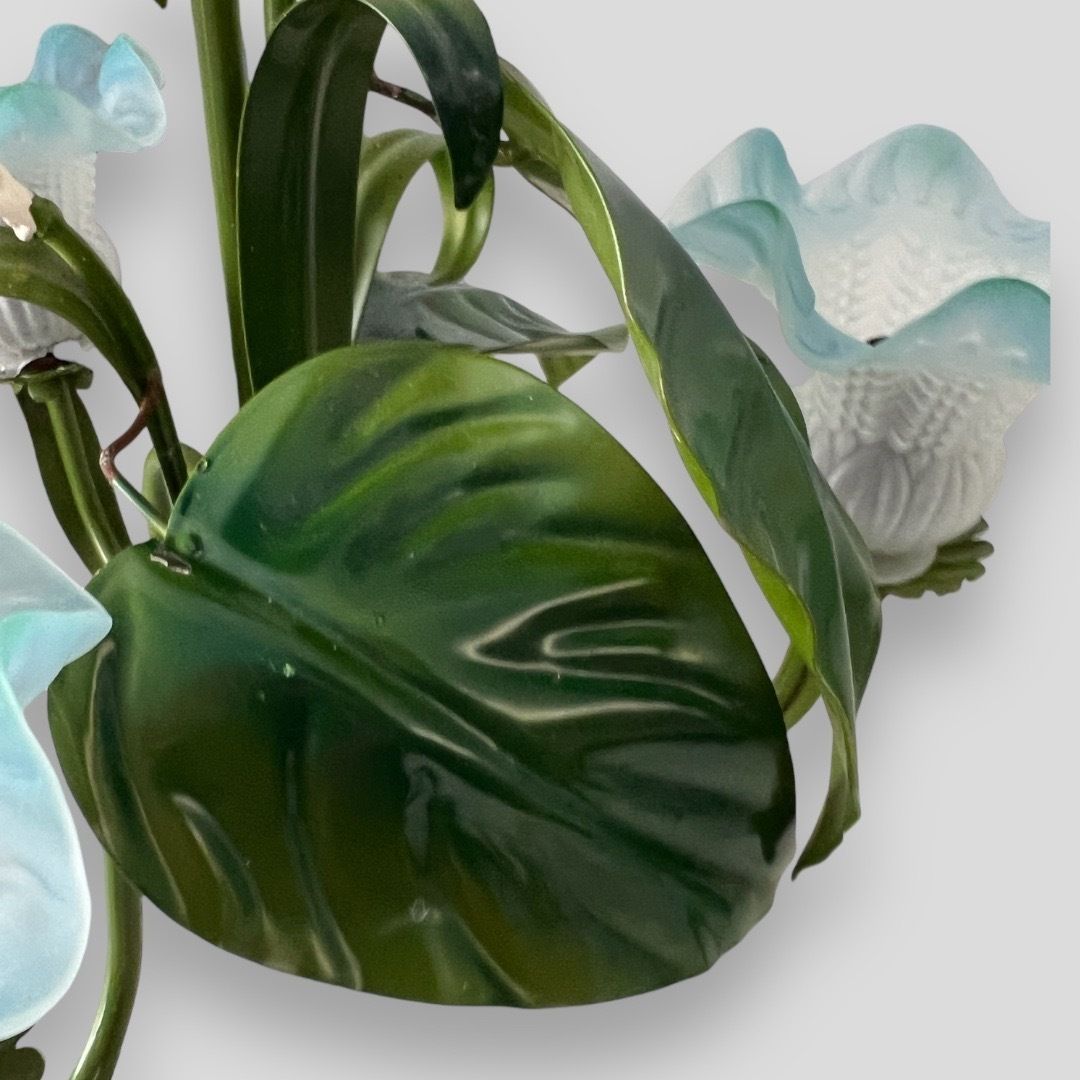 A Fantastic Pair Of Italian Metal 1960s Chandeliers With Painted Nalla Lilies photo buy