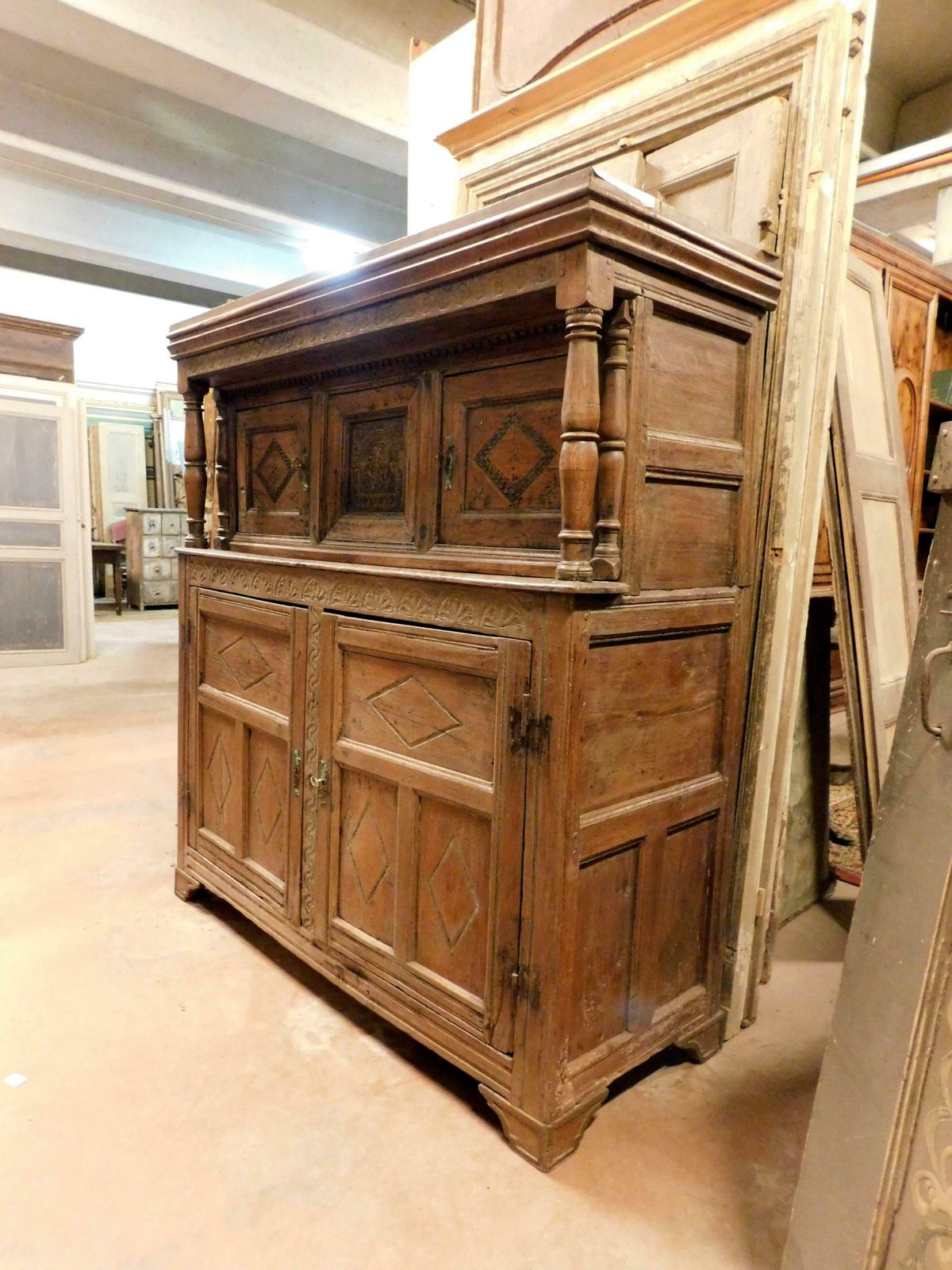 Buffet Sideboard Credenzas In Carved And Bent Larch, Rustic, Italy's Mountains photo for sale
