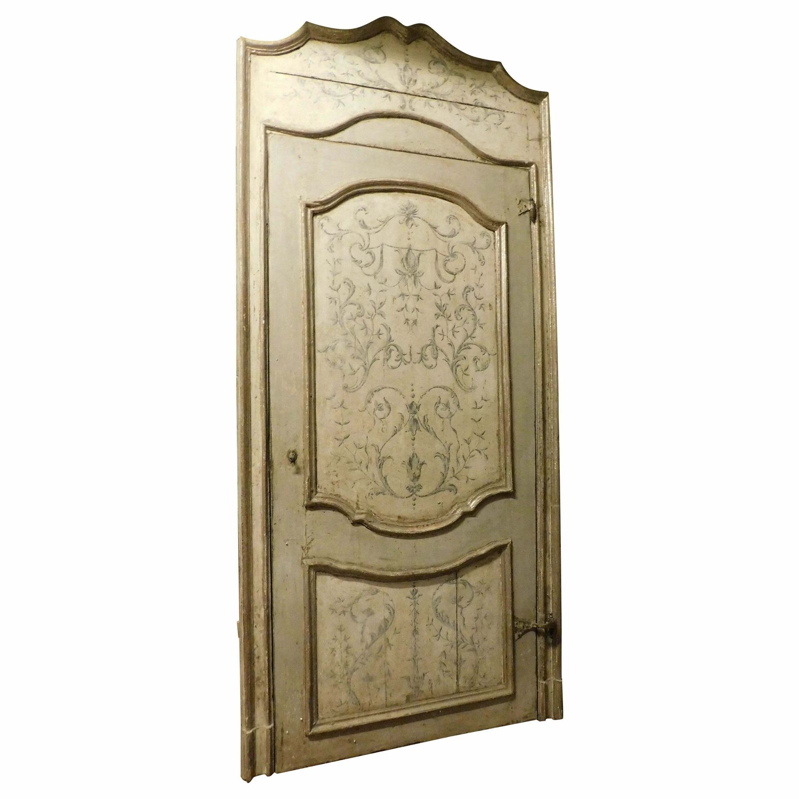 Antuqe Lacquered, Painted, Silvered Door, Complete With Frame, '700 Italy