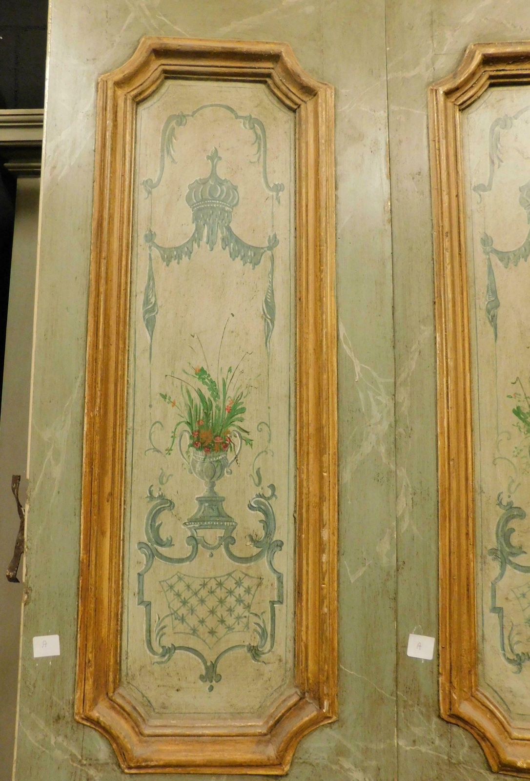 Set Of 2 Lacquered And Painted Doors, Green And Yellow, 18th Century Rome photo Home Fixtures