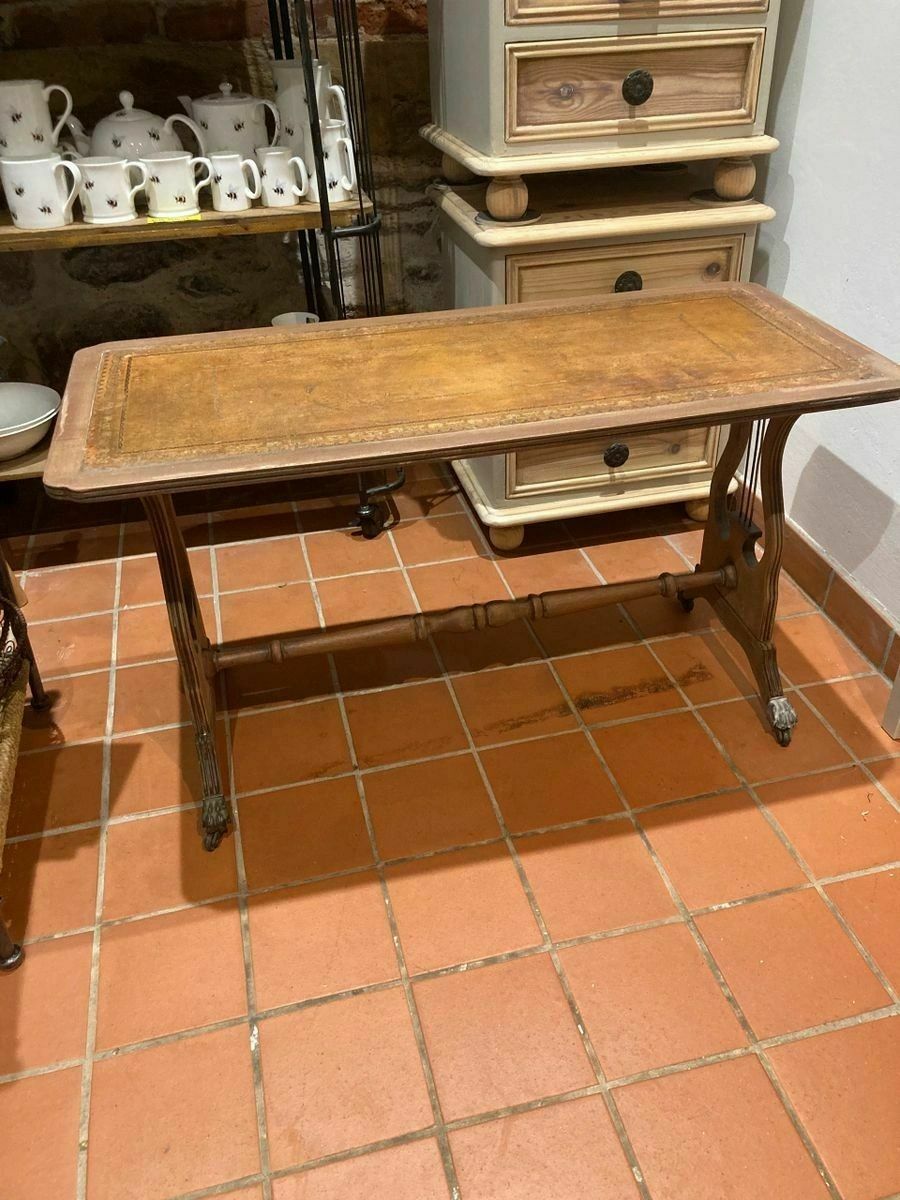Oblong Leather Topped Lyre Leg Side Table End Of Season Clearance Sale!!!! photo furniture