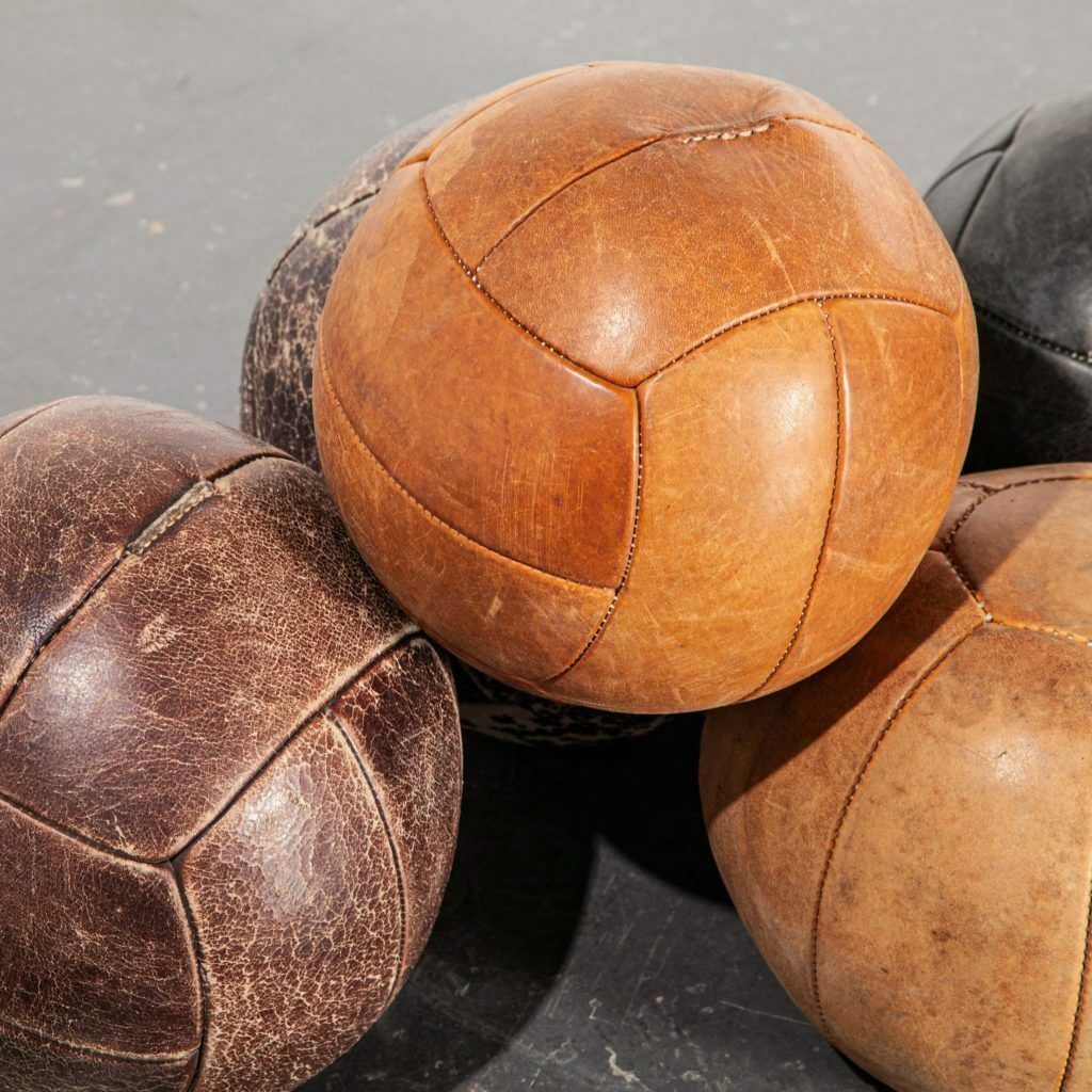 114.0 1950’s Large Czech Leather Medicine Balls – Decorative photo