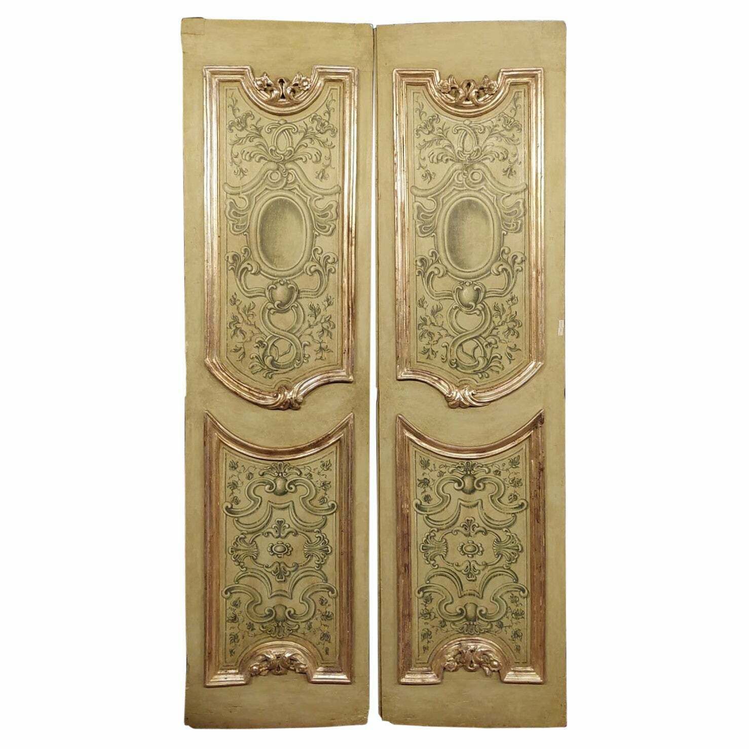 N.4 Antique Two Winged Doors, Painted, Sculpted And Silvered, Italy ''700