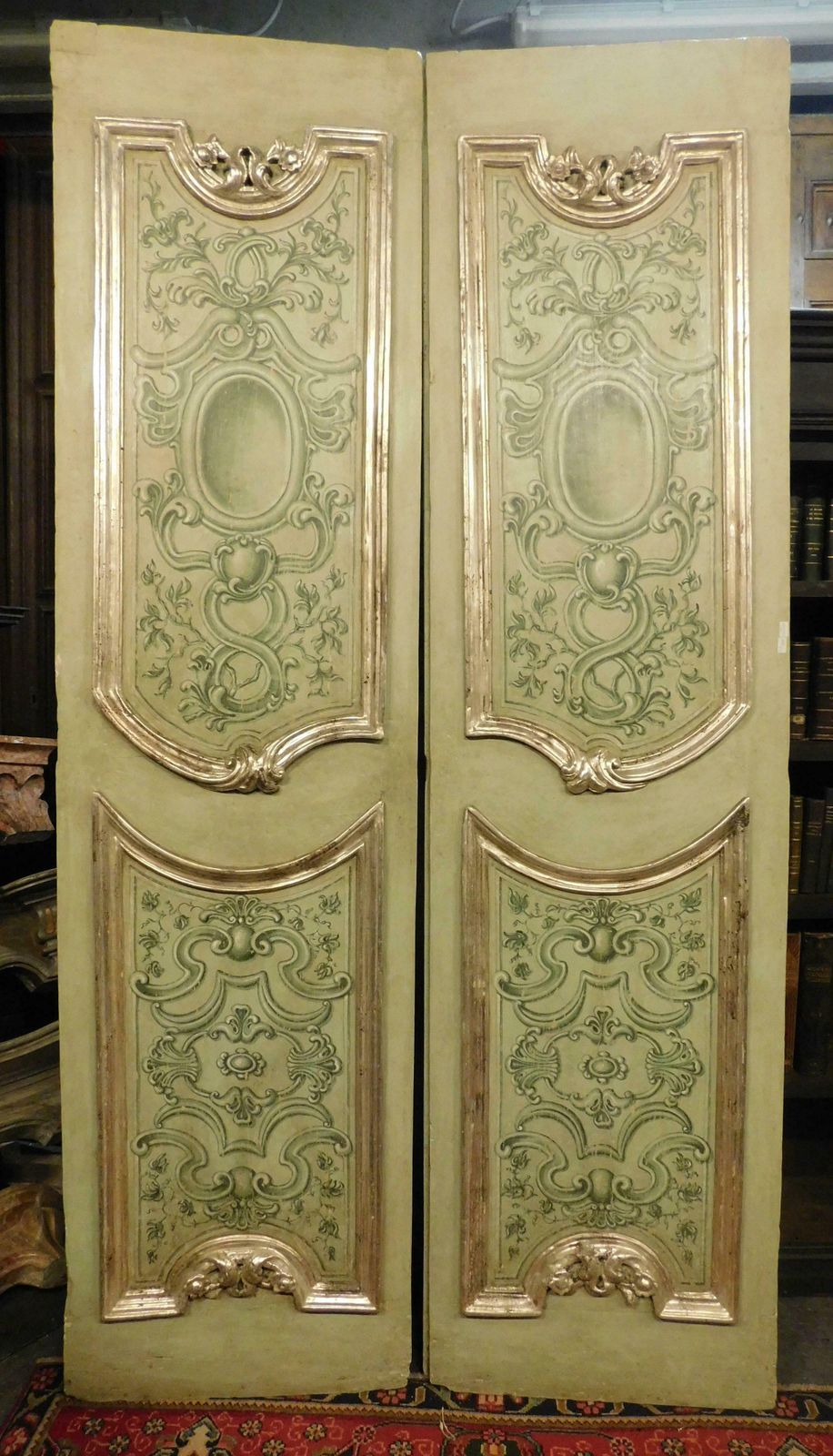 N.4 Antique Two Winged Doors, Painted, Sculpted And Silvered, Italy ''700 photo for sale