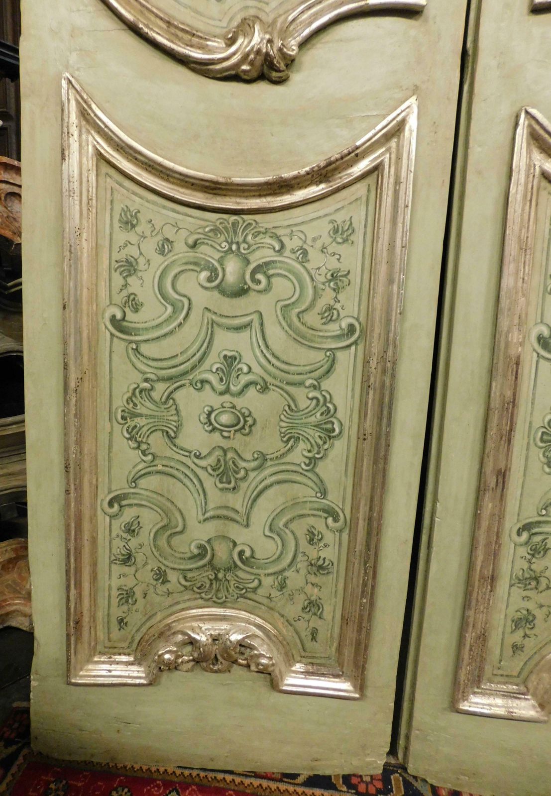 N.4 Antique Two Winged Doors, Painted, Sculpted And Silvered, Italy ''700 photo 7088.0