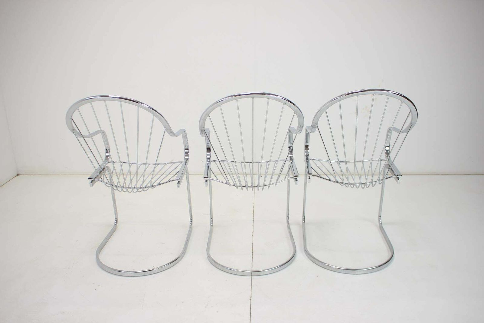 Midcentury Set Of Three Chrome Dining Chairs By Gastone Rinaldi, Italy, 1970s photo Furniture