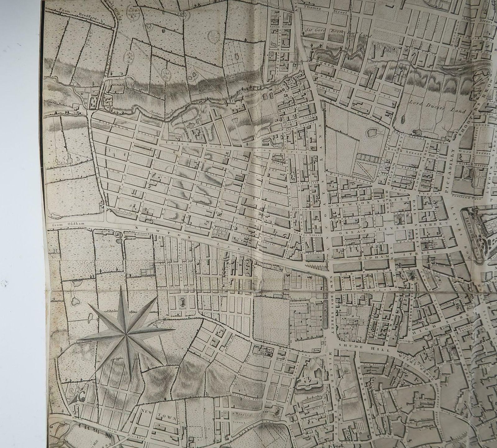 Large Original Antique Folding Map Of Manchester, England, Dated 1793 photo 450.0