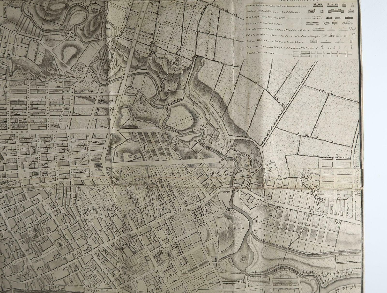 Large Original Antique Folding Map Of Manchester, England, Dated 1793 photo vinterior